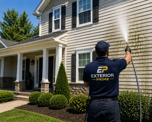Clean house exterior siding after professional house washing