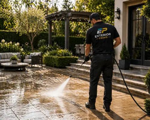 Clean patio pavers and deck after professional patio and deck cleaning