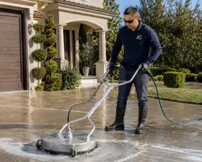 Clean concrete driveway after professional driveway cleaning