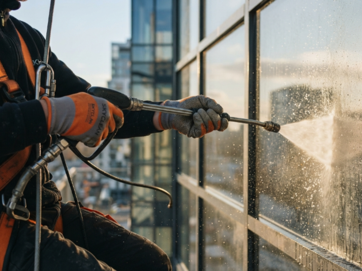 Commercial building washing on a professional property exterior